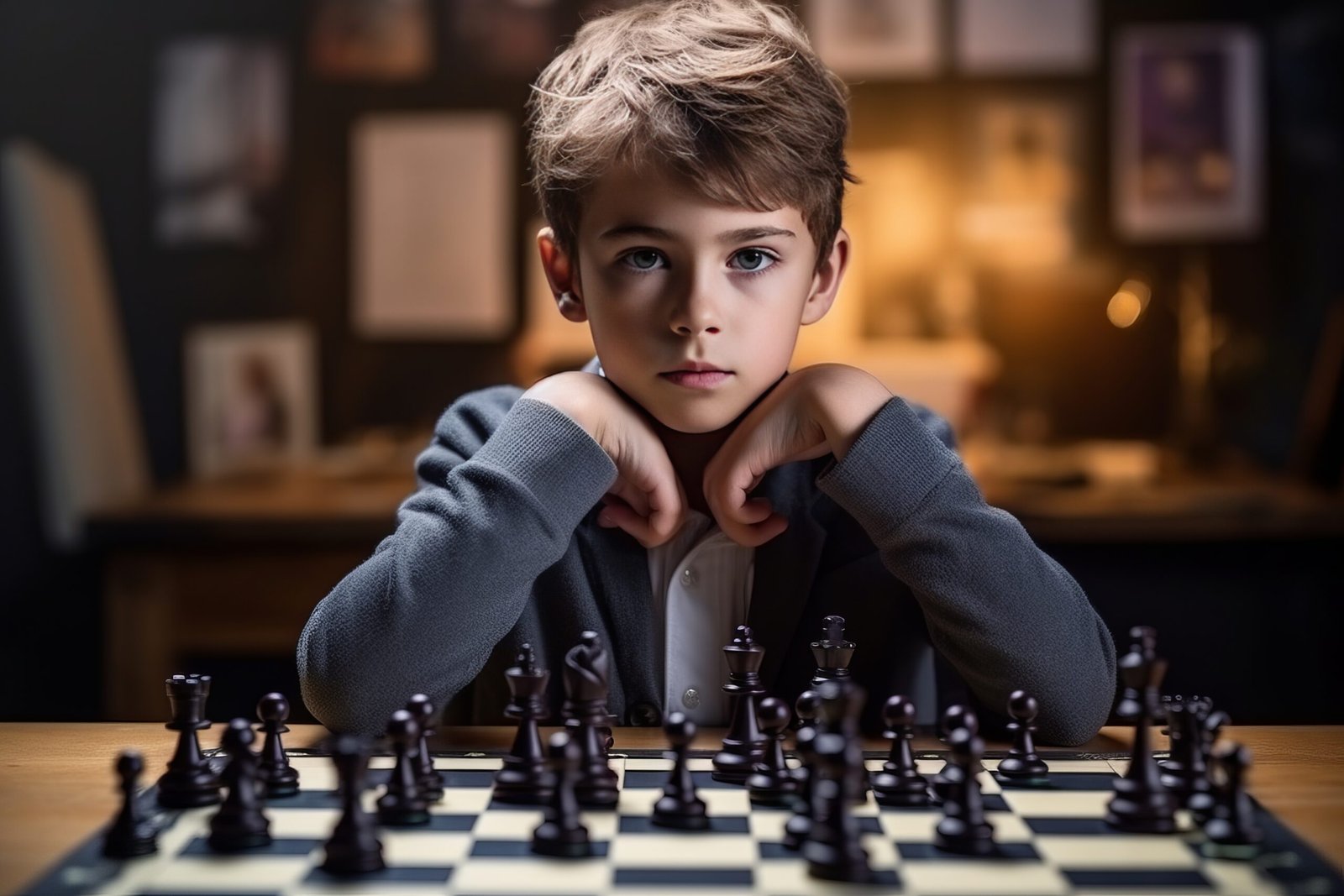Jeune joueur concentré devant un échiquier